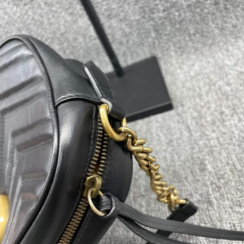 100% Authentic GUCCI Marmont Black Leather Small Shoulder Bag - Picture 7 of 16